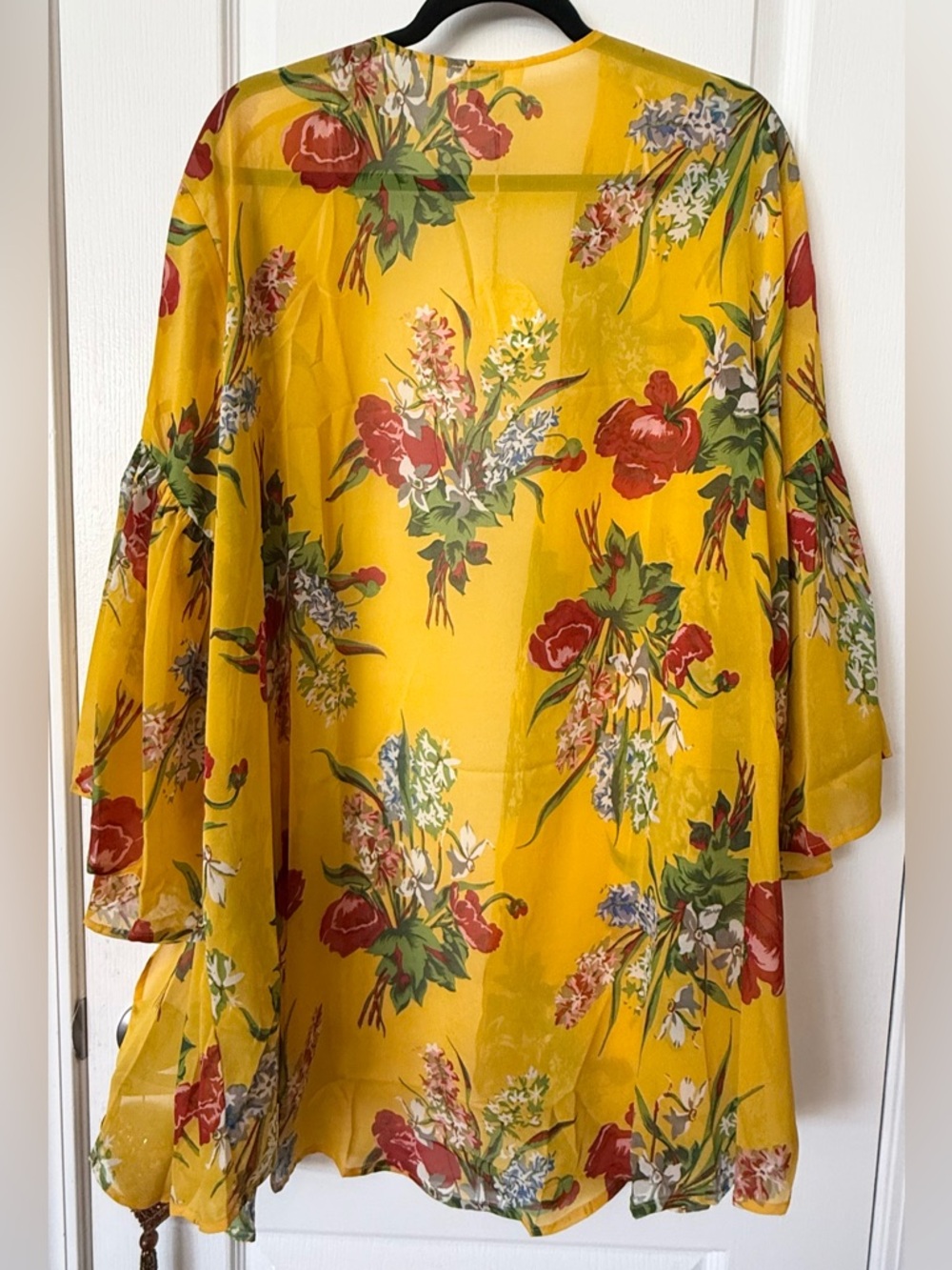 Umgee Floral Kimono Duster Yellow Boho Sheer Cardigan NWT 1X 2X Plus - Picture 2 of 6